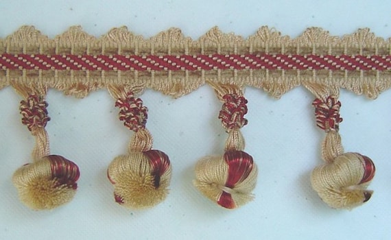 Onion Tassel Fringe Sage Green and Natural match Bullion Fringe Rosette Tassel