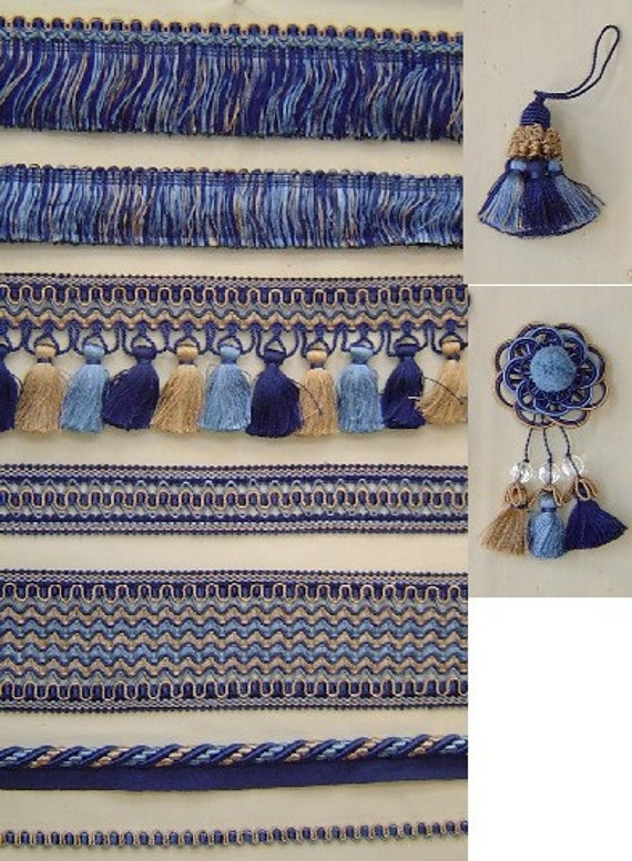 Crème MATCHED Tassel Fringe CORD BULLION Fring Copen Bleu 1.5/" Gimp Trim mastic