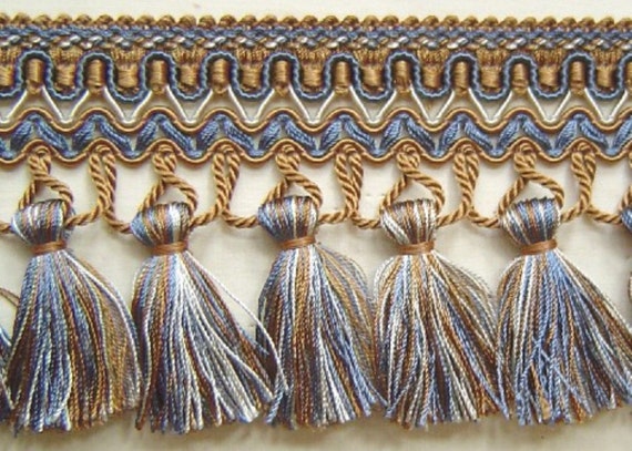 Crème MATCHED Tassel Fringe CORD BULLION Fring Copen Bleu 1.5/" Gimp Trim mastic