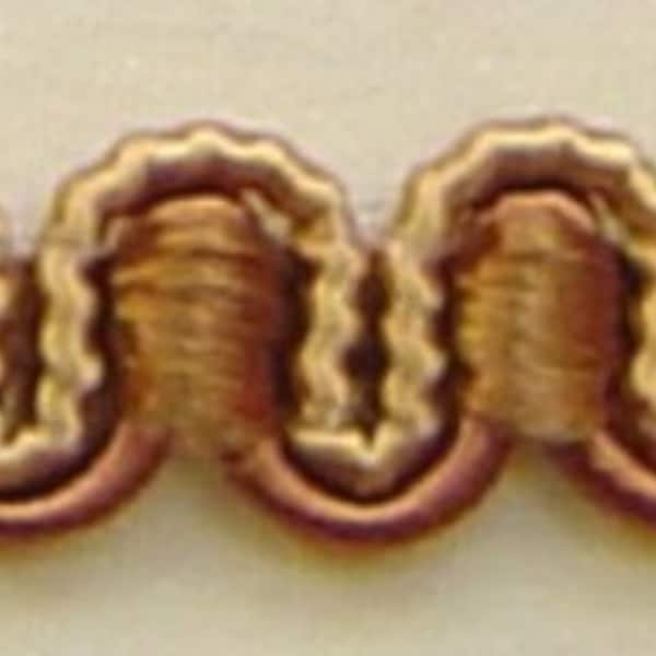 Scroll Gimp 3/8" wide by 3 yard antique gold rust brown model (AG342-0231) Match, tassel fringe, single tassel, brush, bullion, cord