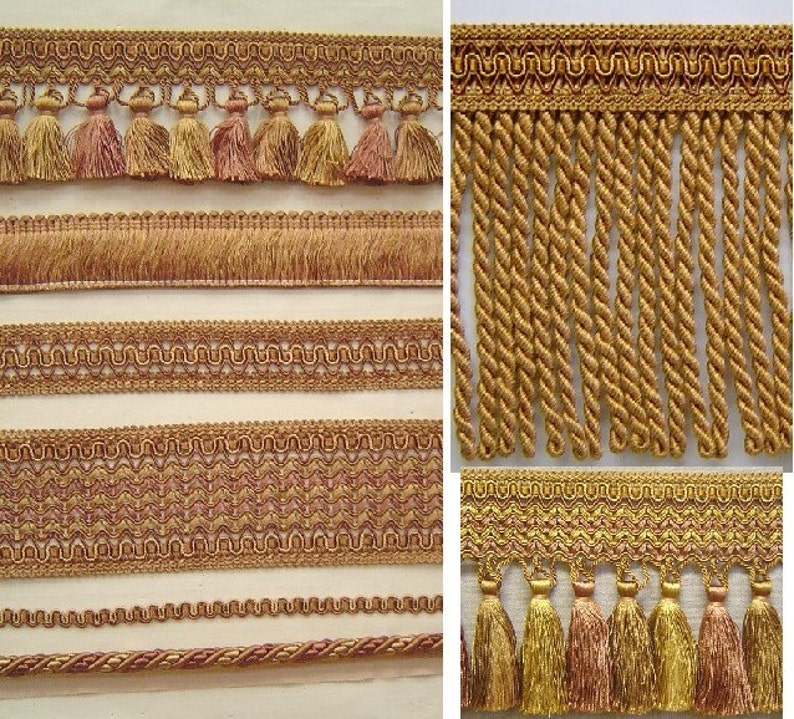 1.5 Gimp Trim Antique Gold Rust Brown Match Cord, Tassel Fringe