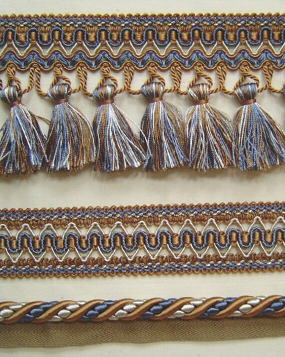 Crème MATCHED Tassel Fringe CORD BULLION Fring Copen Bleu 1.5/" Gimp Trim mastic