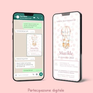 DIGITAL Participation Baptism BUNNY Pink - Invitation baptism whatsapp