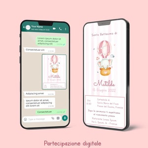 Participación DIGITAL Bautismo ELEPHANT Pink - Invitación bautismo whatsapp