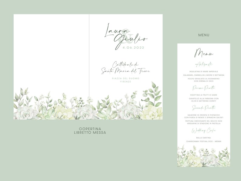 Partecipazioni Matrimonio Sposini Greenery – 10 Inviti Con Busta – Sposi Che Si Baciano – Personalizzabili Con Bozza - 3