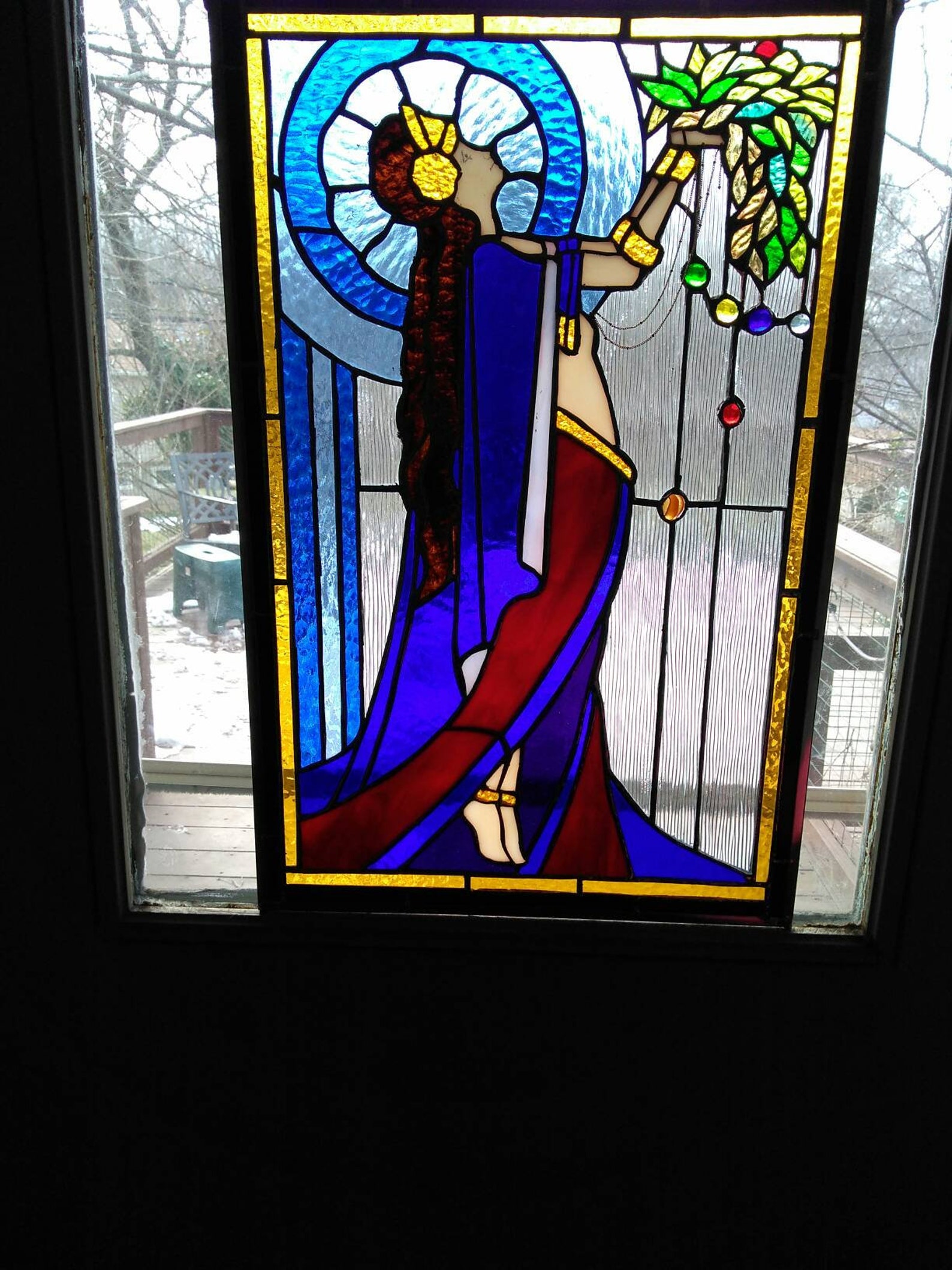 Stained Glass Woman in Garden Art Deco Etsy