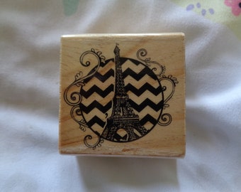 Vintage Paris Eiffel Tower Rubber and Wooden Stamp