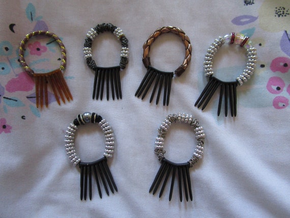 Vintage Set of 6 Hair Circle Comb Clips - image 1