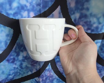 Vintage White H Letter Keith Brymer Jones Alphabet Ceramic Mug
