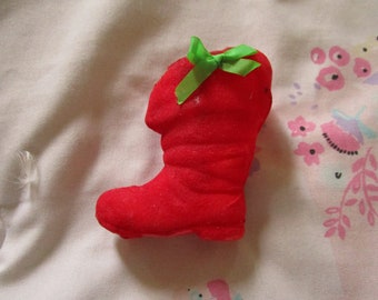 Vintage Christmas Red Plastic and Felt Boot