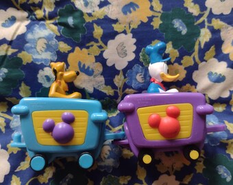 Vintage Set of 2 Disney Donald and Pluto Train Plastic Toys