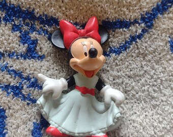 Vintage Disney Minnie Mouse in White Dress and Red Bow Plastic Figure