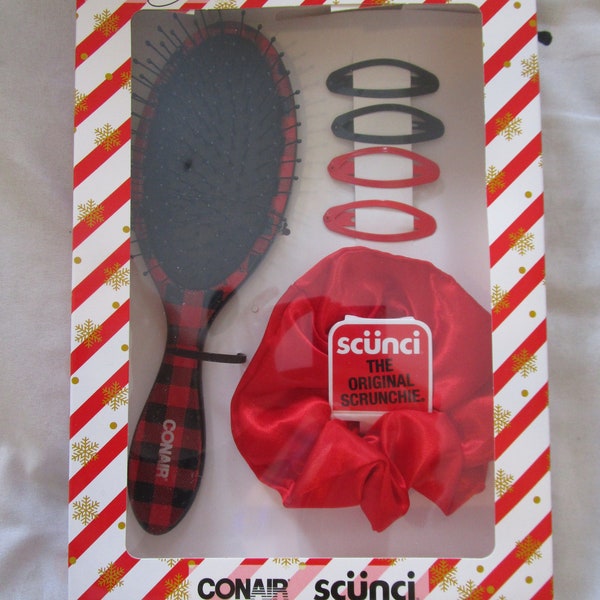 Vintage BRAND NEW Conair Brush, Scrunchie and Clip Box Set Still in Packaging