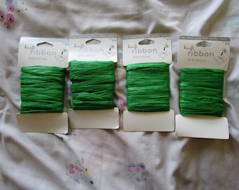 Vintage 4 Green Kraft Raffia Ribbon for Gift Wrapping
