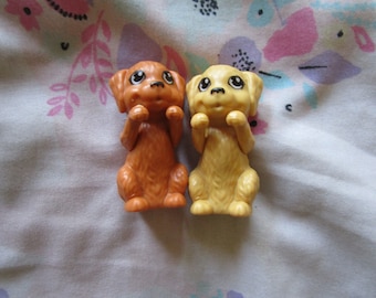 Vintage 2 Golden Retriever and Brown Lab Dog Plastic Toys