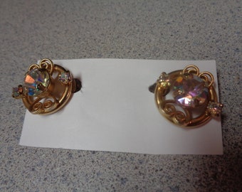 Vintage Gold and Diamond Clip On Earrings