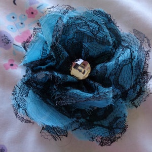 Vintage Blue and Black Flower Hair Barrette