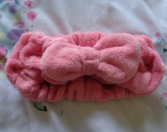 Vintage Pink Bow Headband for Sleeping and Makeup