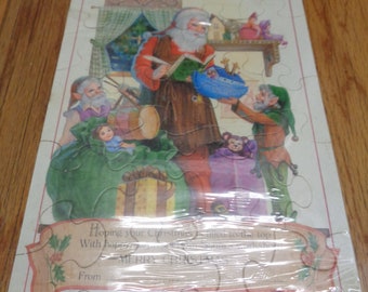 Vintage Hallmark Holiday Puzzle Greeting Santa and Elves Still Sealed in Plastic