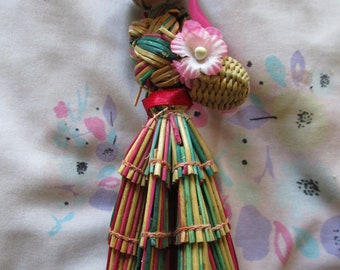Vintage Handmade Straw Colorful Woman Doll