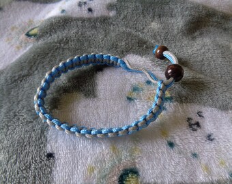 Handmade Blue and Grey Bracelet with 2 brown beads