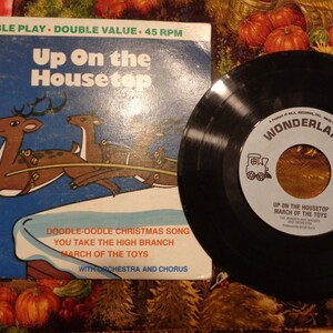 Vintage Double Play Up on the House Top Christmas Music 45 RPM Record