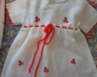 Vintage White and Red Birth to 3 Months Size Dress Made in Philippines