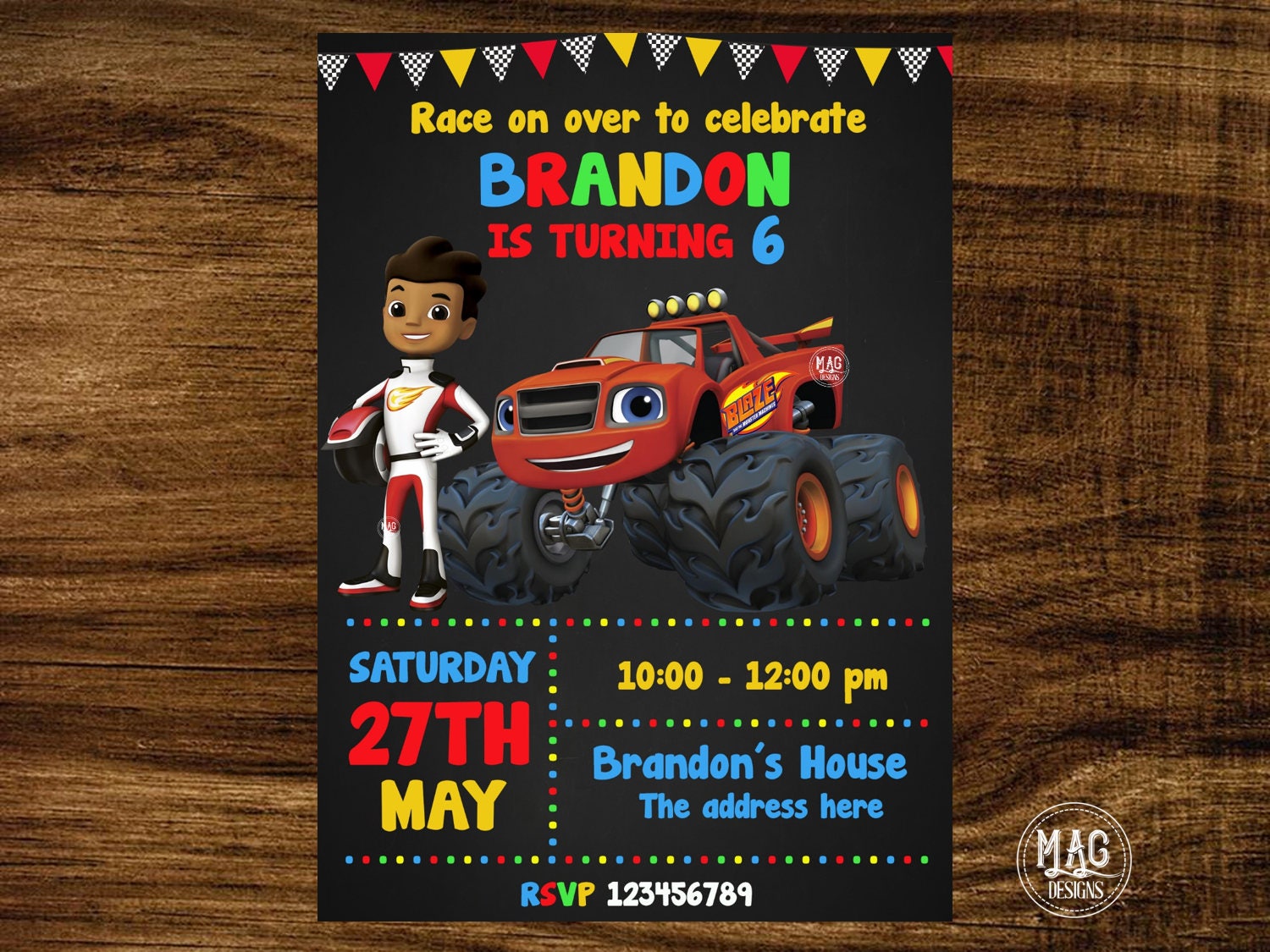 Editable Blaze and the Monster Machines Birthday Invitation DIY