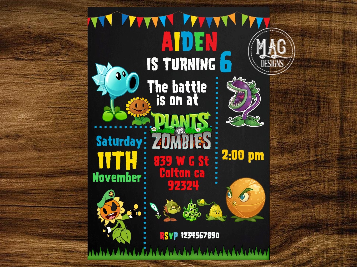 Plants Vs Zombies Invitation Plants Vs Zombies Birthday Party ...