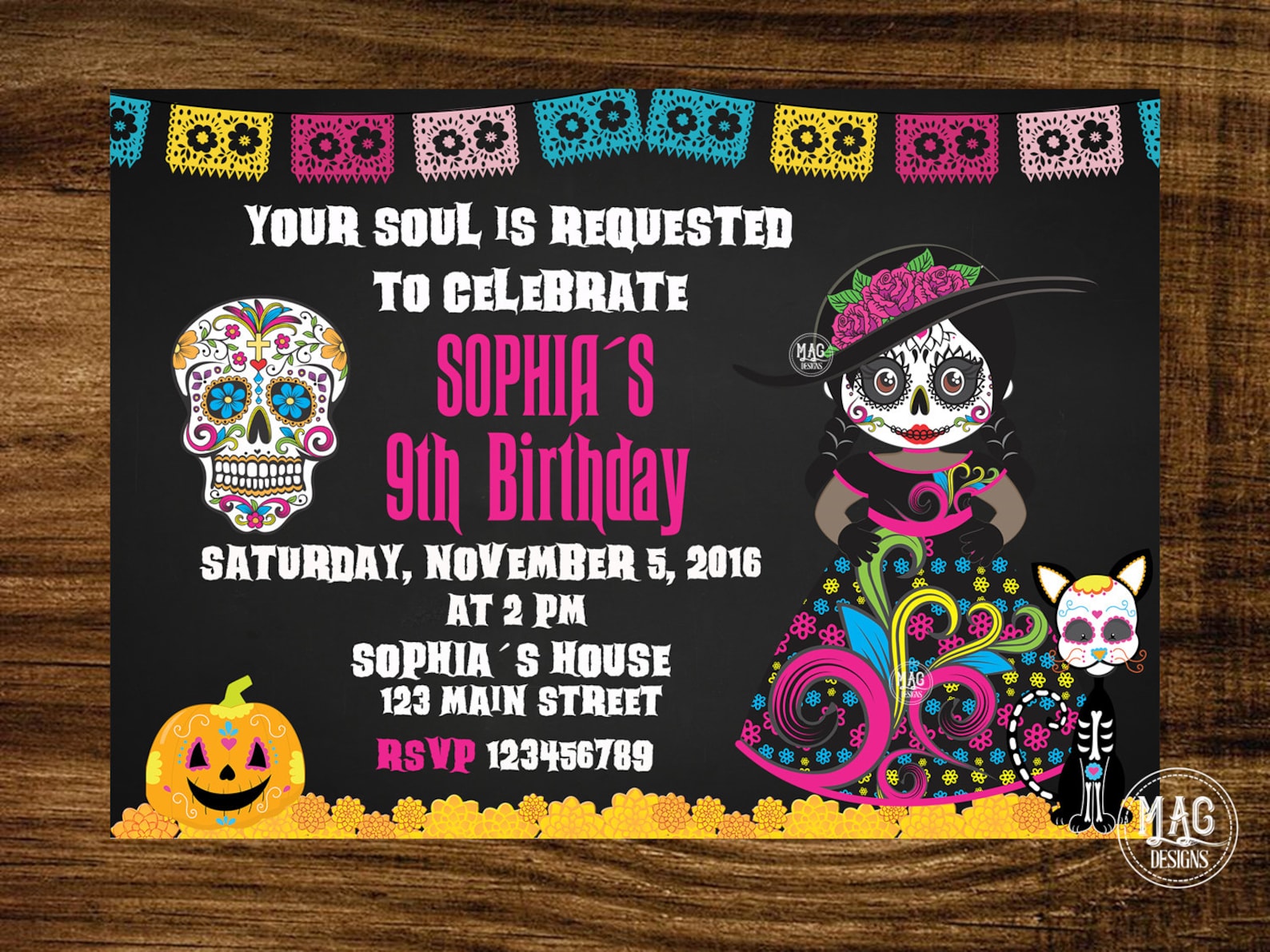 Sugar Skull Birthday Invitation Halloween Girl Skull - Etsy