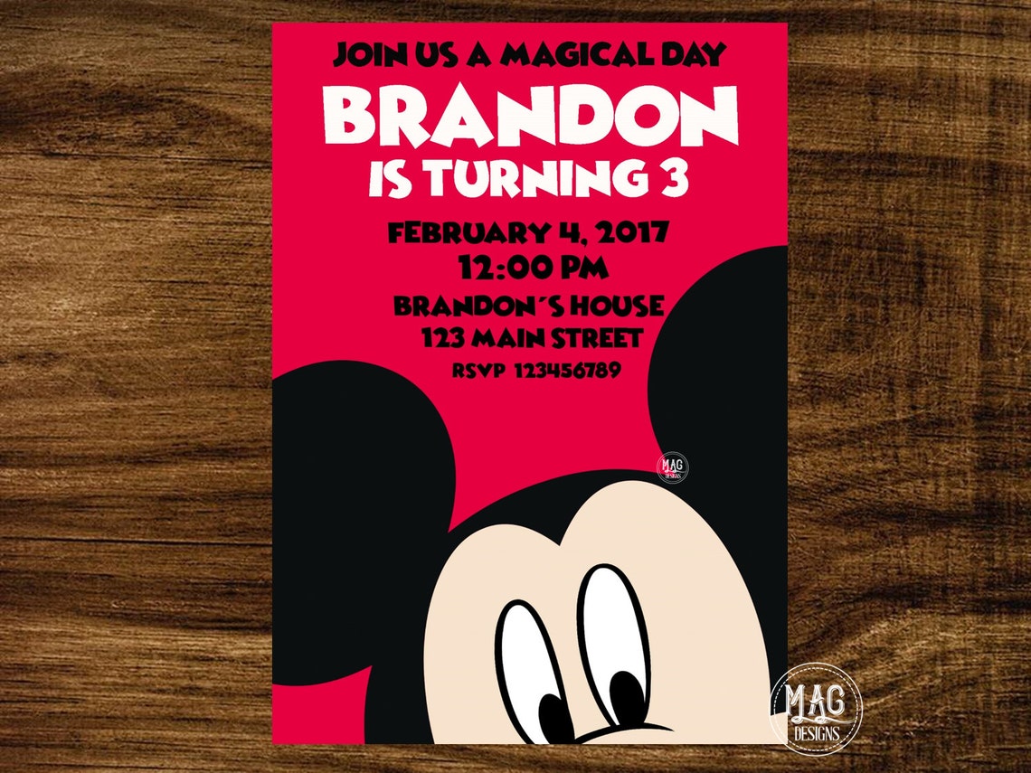 MICKEY MOUSE INVITATION Mickey Mouse Party Invitation Etsy