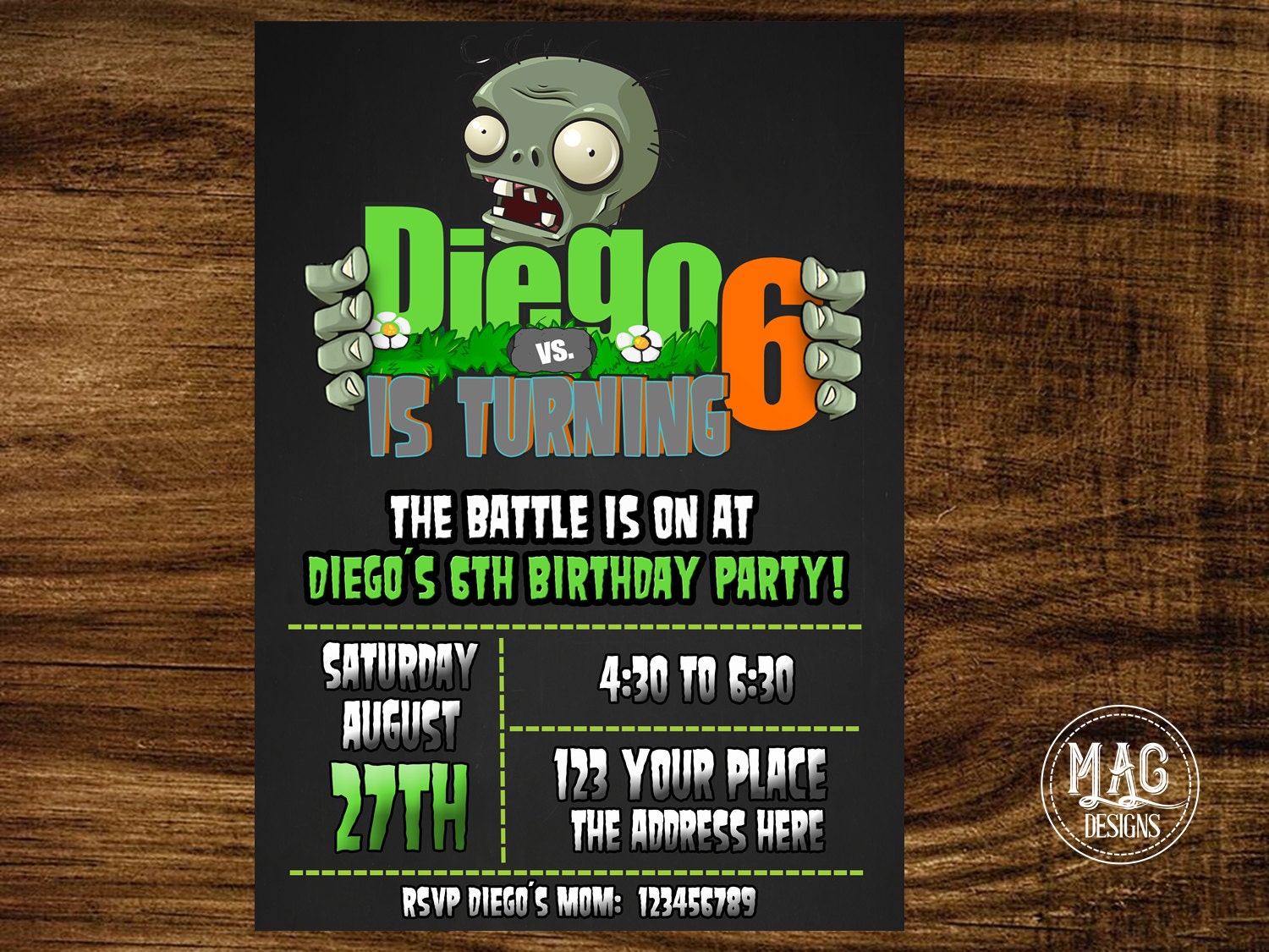 Plants Vs Zombies Invitation Plants Vs Zombies Birthday Party ...