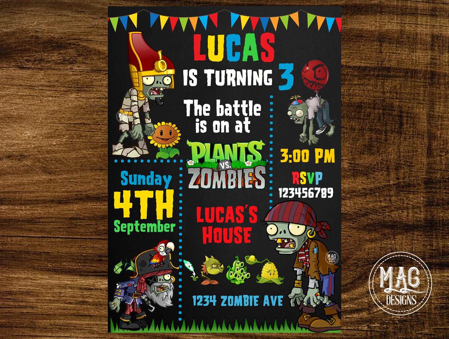 Download Plants Vs Zombies Birthday Party Invitations