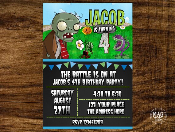 Plants Vs Zombies Birthday Party Invitations