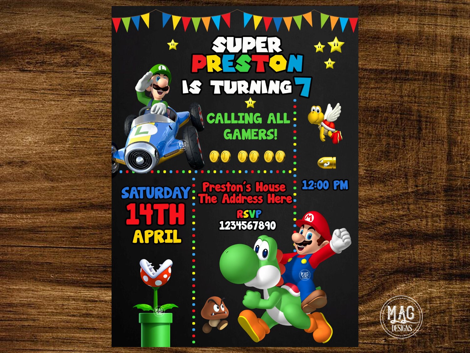 Mario Bros Invitation Mario Bros Birthday Invitation Mario Etsy