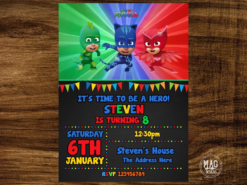 PJ Masks Invitations PJ Masks Birthday Party Invitation Etsy