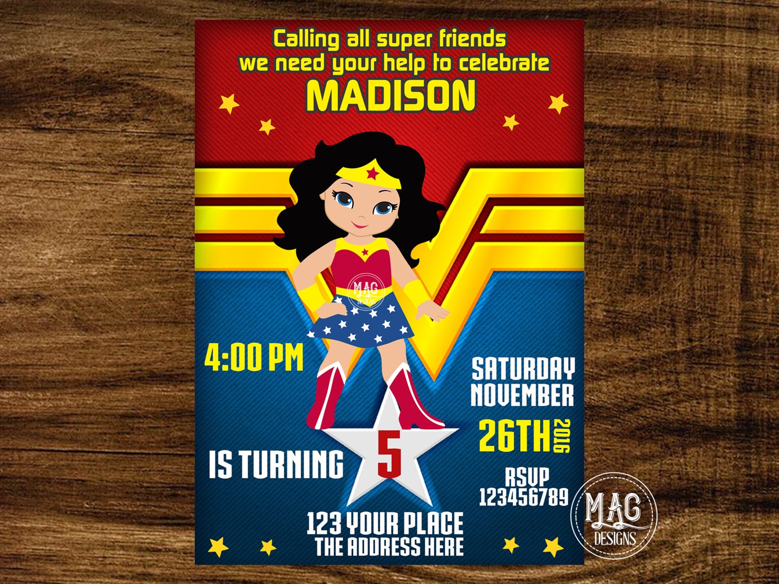 Wonder Woman Invitation Wonder Woman Party Invitation | Etsy