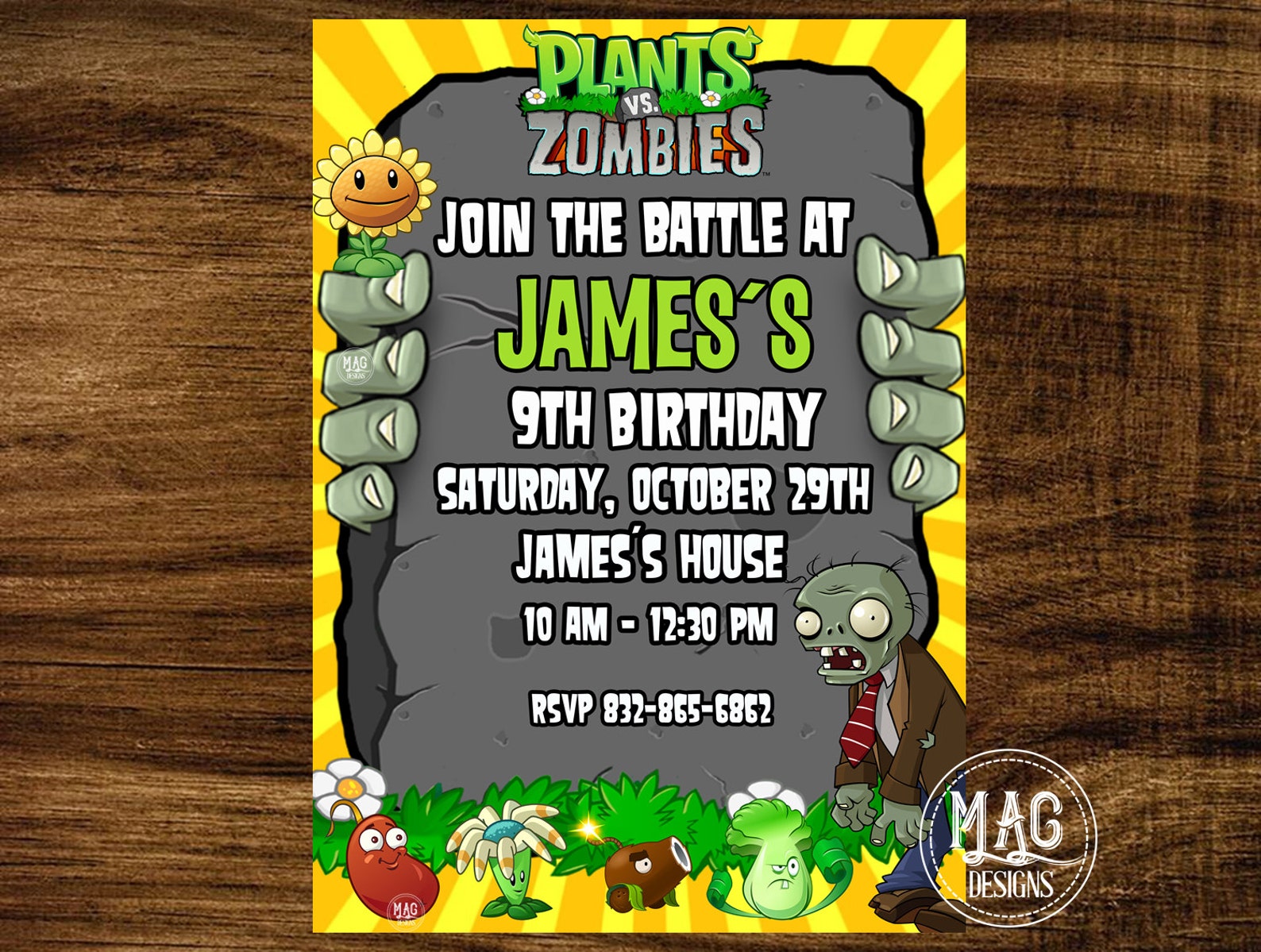 Plants vs Zombies Invitation Plants vs Zombies Birthday Party