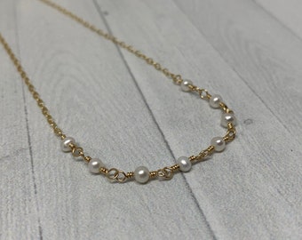 Pearl Gold Necklace | Crystal Jewelry - Layering Necklace - Minimalist Necklace