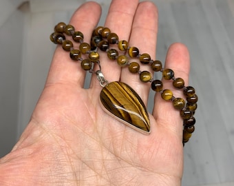 Tiger Eye Knotted Necklace | Boho Gemstone Jewelry