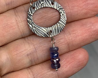 Fine Silver  Pendant with Blue Sapphire dangle on Sterling Silver Chain | Gifts for Her - Gemstone Jewelry