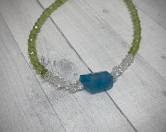 Peridot, Herkimer Diamond and Blue Fluorite Beaded Necklace | Crystal Necklace - Gifts for Her