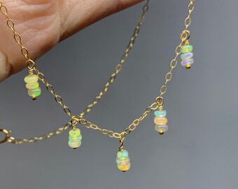 Ethiopian Opal Gold Necklace | Crystal Jewelry - Elegant Necklace - Dangle Necklace