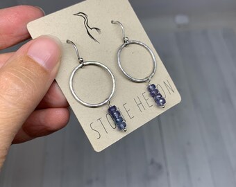 Fine Silver  Earrings with Blue Sapphire dangle on Sterling Silver Earwires | Gifts for Her - Gemstone Jewelry