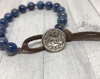 Kyanite Knotted Crane Button Bracelet