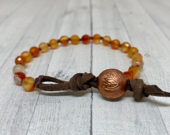 Carnelian Lotus Button Knotted Bracelet | Boho Gemstone Jewelry