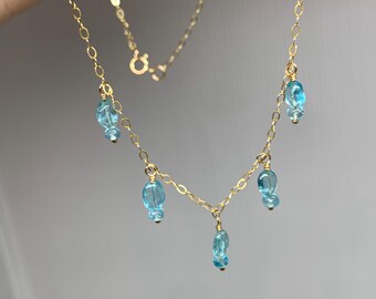 Blue Apatite Gold Necklace | Crystal Jewelry - Elegant Necklace - Dangle Necklace
