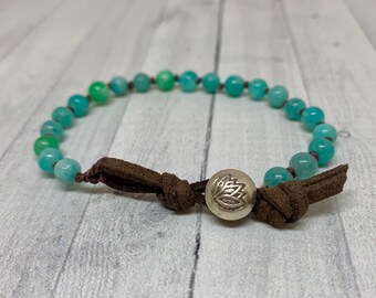 Amazonite Lotus Button Knotted Bracelet | Boho Gemstone Jewelry