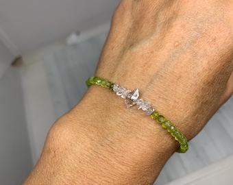 Faceted Peridot and Herkimer Diamond Bracelet