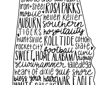 Alabama state outline word art- digital download